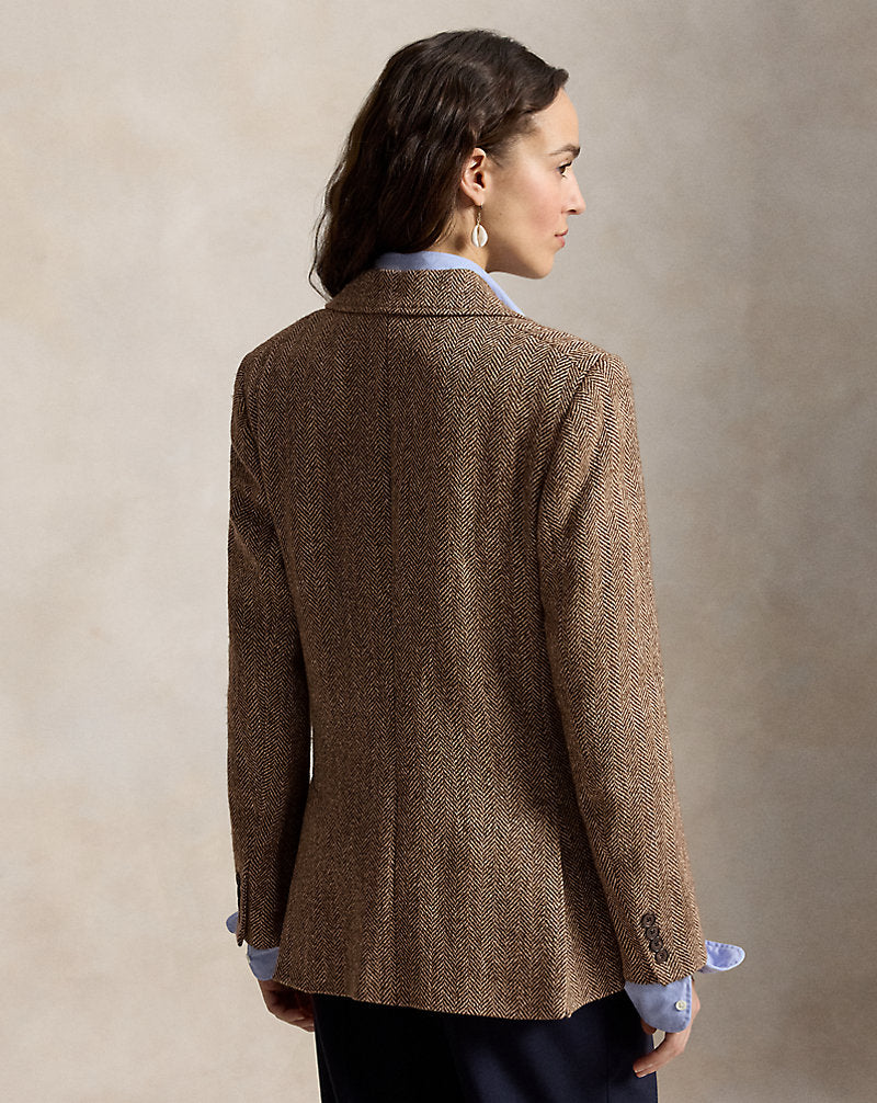 Herringbone Linen-Blend Blazer Brown/Cream Herringbone