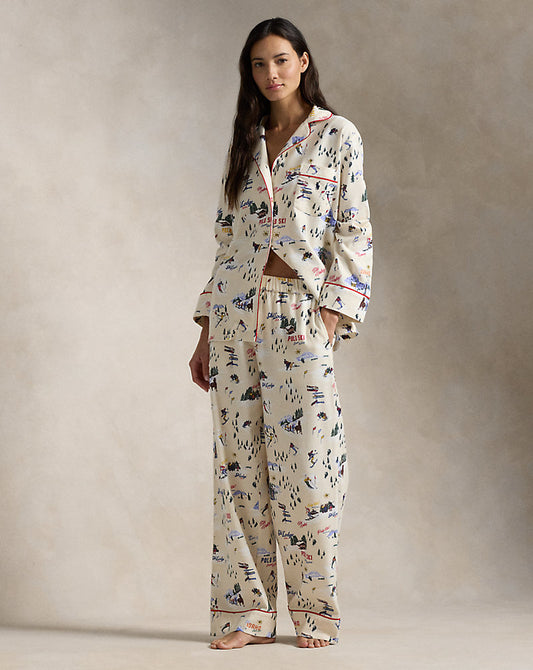 Ski-Motif Cotton Long-Sleeve Pyjama Set Ski Slp Prnt