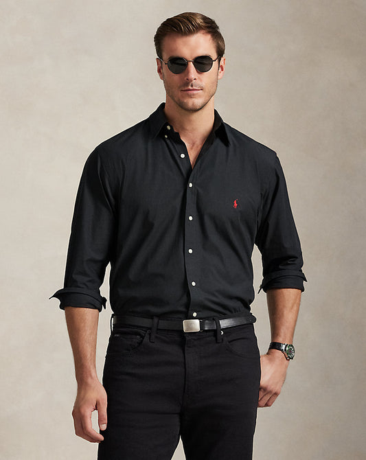Stretch Poplin Shirt Polo Black